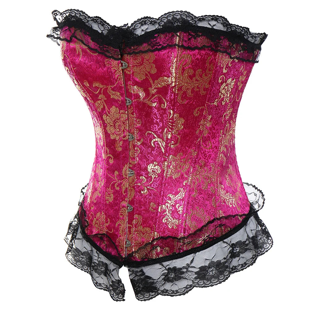 Sexy Corsets and bustiers Steampunk Corset Top Waist Tummy Gothic Clothing Corselet Brocade Zip Patchwork S-2XL