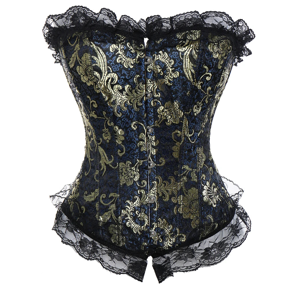 Sexy Corsets and bustiers Steampunk Corset Top Waist Tummy Gothic Clothing Corselet Brocade Zip Patchwork S-2XL