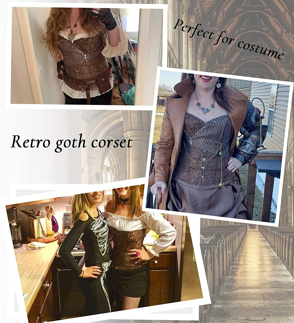 Sexy Corsets and bustiers Steampunk Corset Top Waist Tummy Gothic Clothing Corselet Brocade Zip Patchwork S-2XL