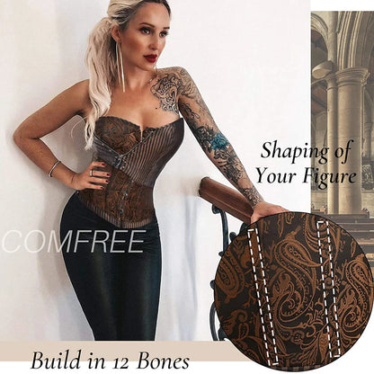 Sexy Corsets and bustiers Steampunk Corset Top Waist Tummy Gothic Clothing Corselet Brocade Zip Patchwork S-2XL