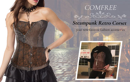 Sexy Corsets and bustiers Steampunk Corset Top Waist Tummy Gothic Clothing Corselet Brocade Zip Patchwork S-2XL