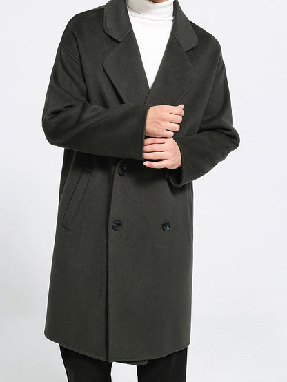 Fall and Winter Double-Sided Woolen Coat Men's Mid Length Long Length Trench Coat Classy Loose over Knee Casual Woolen Coat