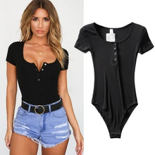 New Sexy Thread Button round Neck Short Sleeve Bodysuit