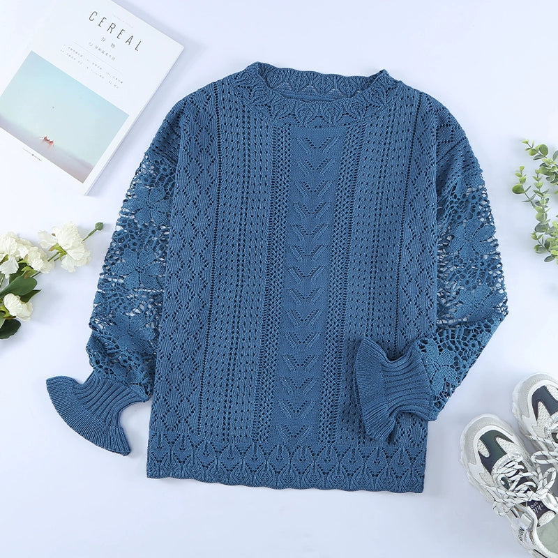 Women's Cut Out round Neck Loose Knitted Pullover Sweater