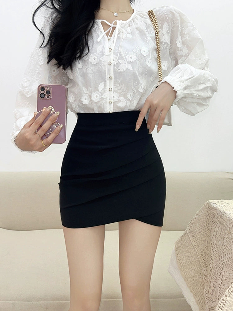 Short Spring & Fall Professional Tight Ruched Versatile Hip Skirt