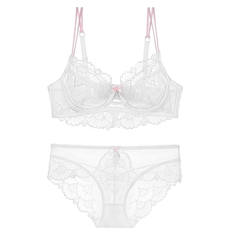 Sexy Intimates French Ultra-Thin Contrast Color Lace Bra Set Natural-looking Plus Size Women's Intimates Summer