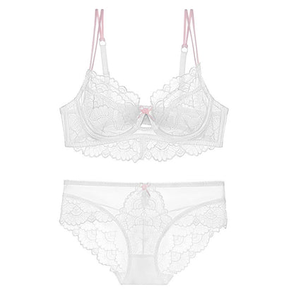 Sexy Intimates French Ultra-Thin Contrast Color Lace Bra Set Natural-looking Plus Size Women's Intimates Summer