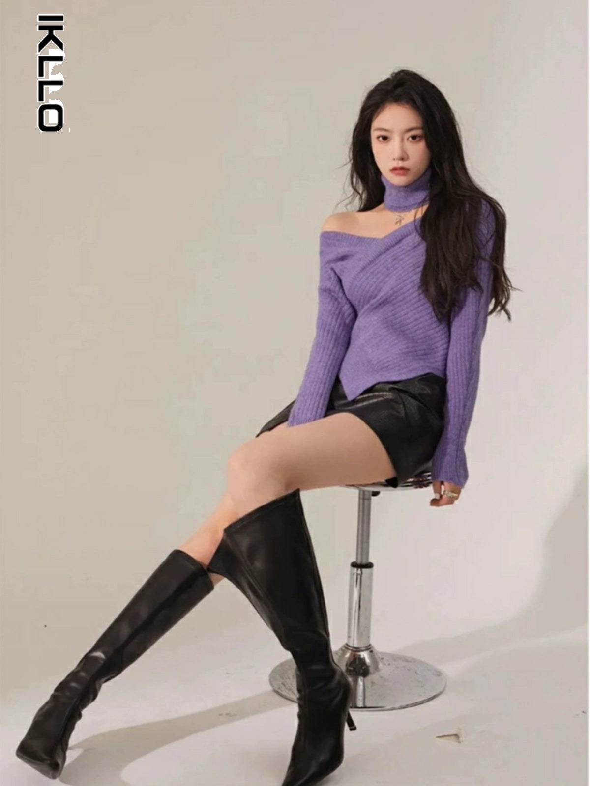 off-Shoulder Niche Style Retro Asymmetrical Purple Sweater