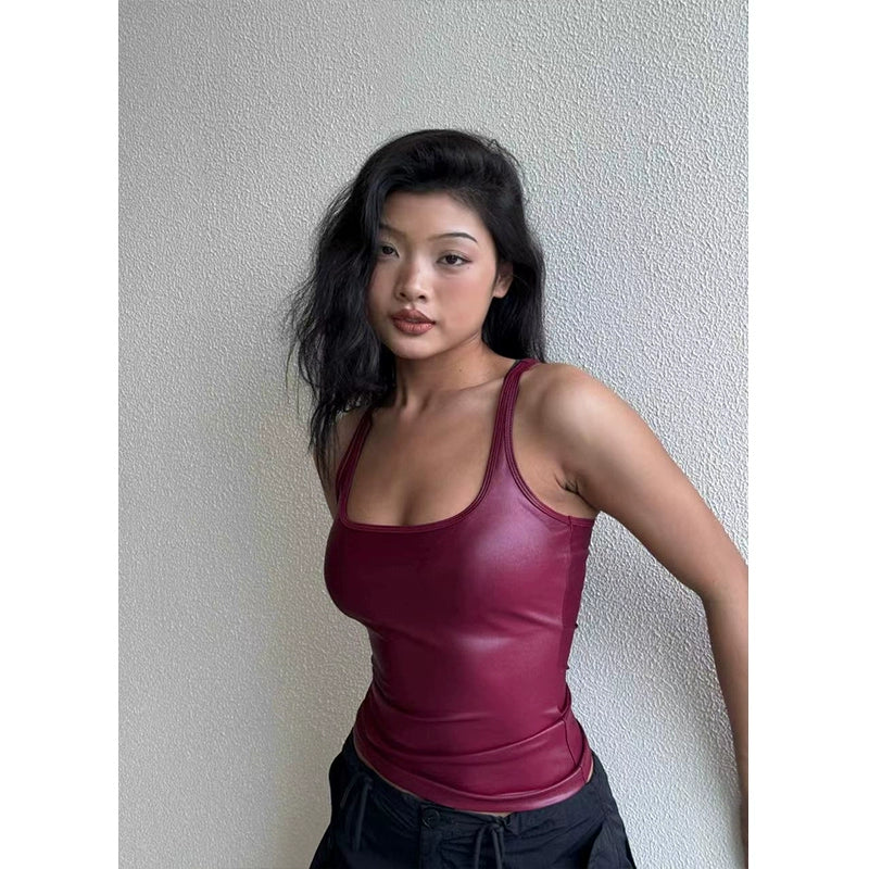 Women's Leather Solid Color Tank Tops