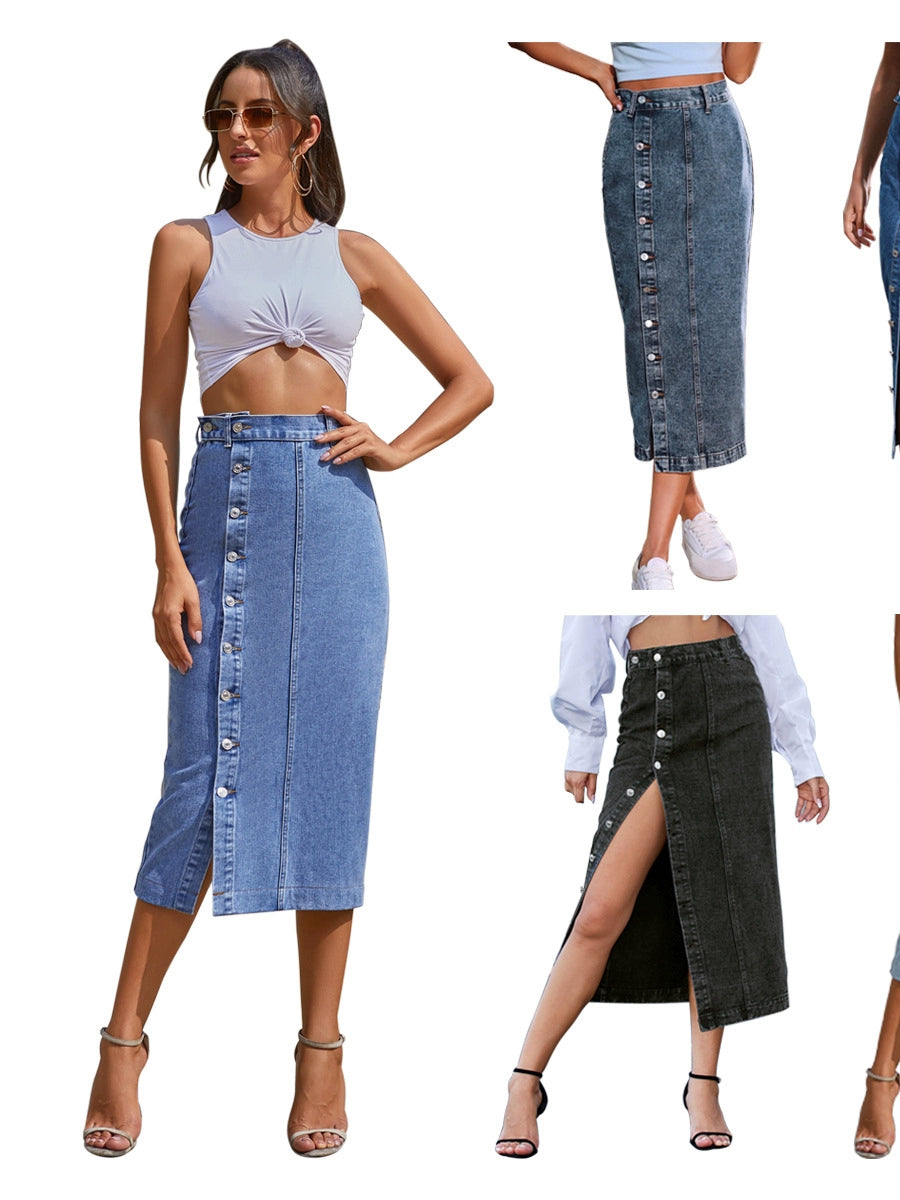 Women's  Irregular Slit Denim High Waist Long Skirt