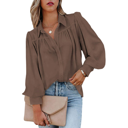 Fashion Pure Color Thin Pullover Shirt Women's 2024 Summer New Arrival Women's Loose Easiest for Match Long Sleeves Spring & Fall Shirt