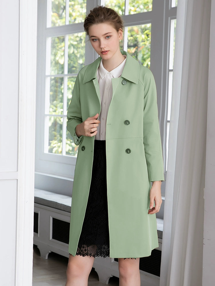 Women's  Pure Color Casual Lapel Mid-Length Trench Coat Outwear