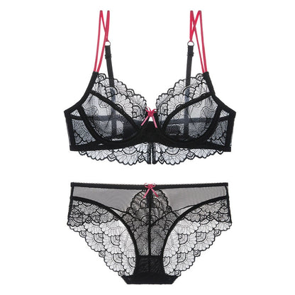 Sexy Intimates French Ultra-Thin Contrast Color Lace Bra Set Natural-looking Plus Size Women's Intimates Summer