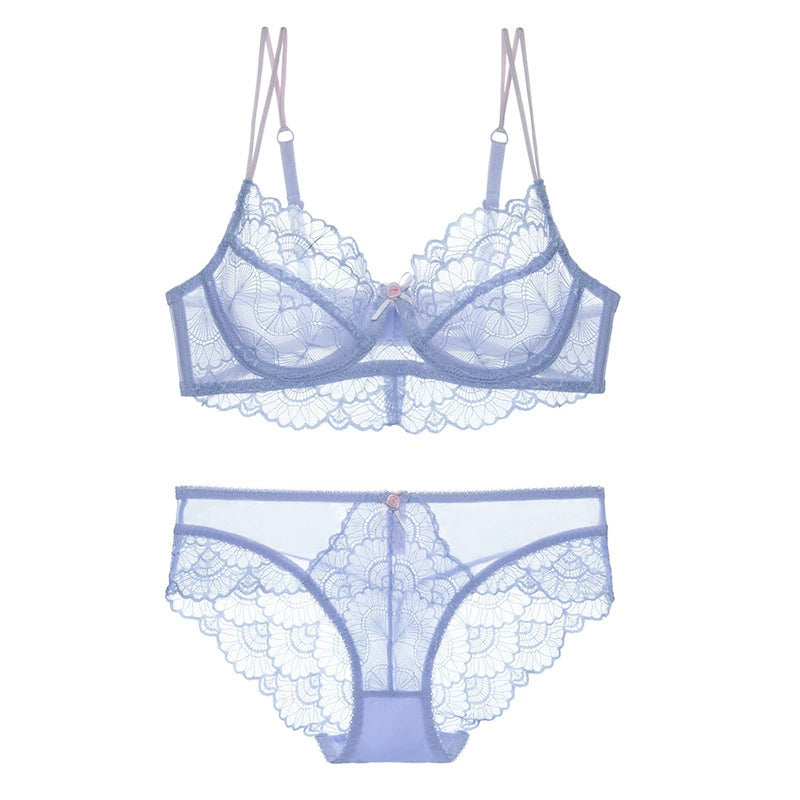 Sexy Intimates French Ultra-Thin Contrast Color Lace Bra Set Natural-looking Plus Size Women's Intimates Summer