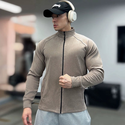 Autumn and Winter Sports Long Sleeves Men's Zipper Double-Sided Dralon Heattech Polo Shirt Training Running Fitness Clothes Bottoming Shirt