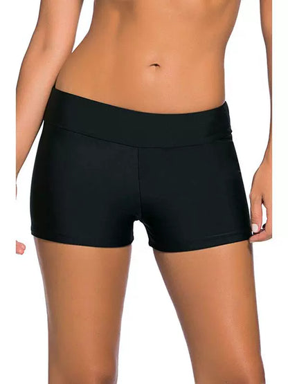 Fashion Hot Spring Black Low Waist Women's Boxer Swimming Trunks