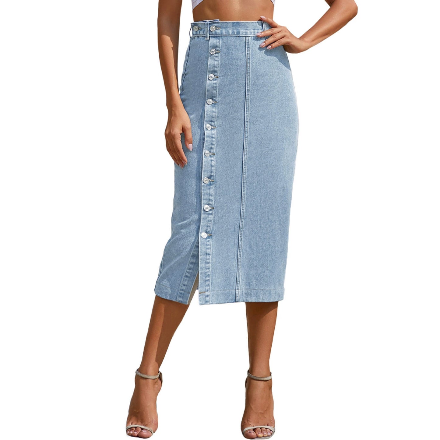 Women's  Irregular Slit Denim High Waist Long Skirt