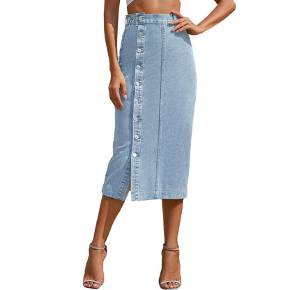 Women's  Irregular Slit Denim High Waist Long Skirt