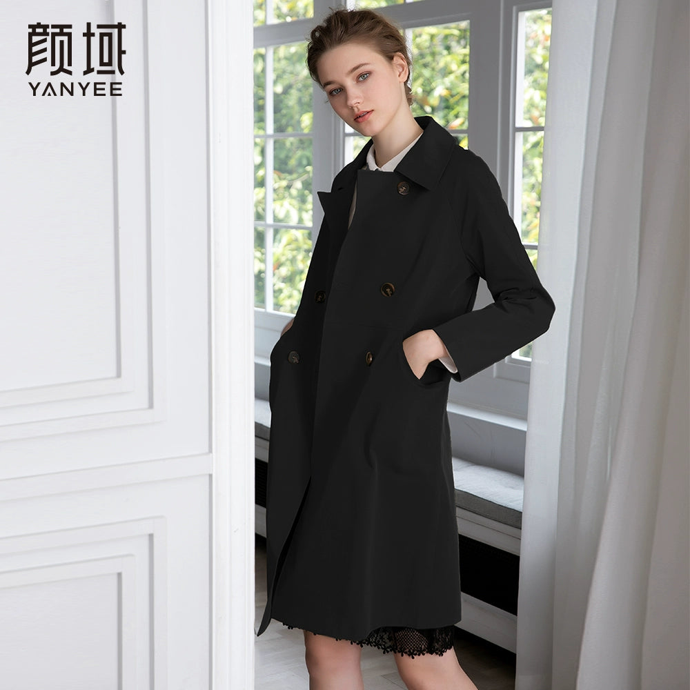 Women's  Pure Color Casual Lapel Mid-Length Trench Coat Outwear