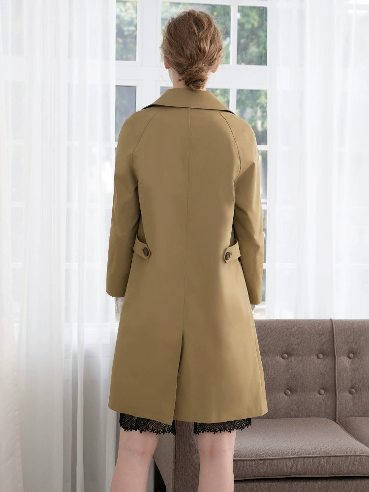 Women's  Pure Color Casual Lapel Mid-Length Trench Coat Outwear