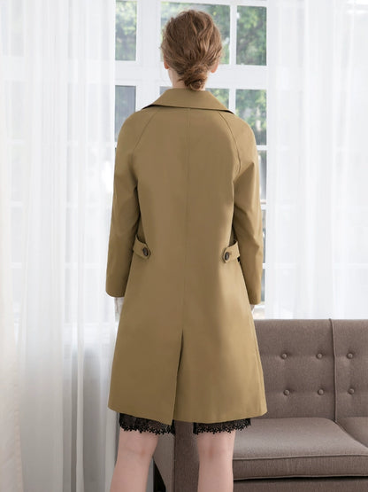 Women's  Pure Color Casual Lapel Mid-Length Trench Coat Outwear