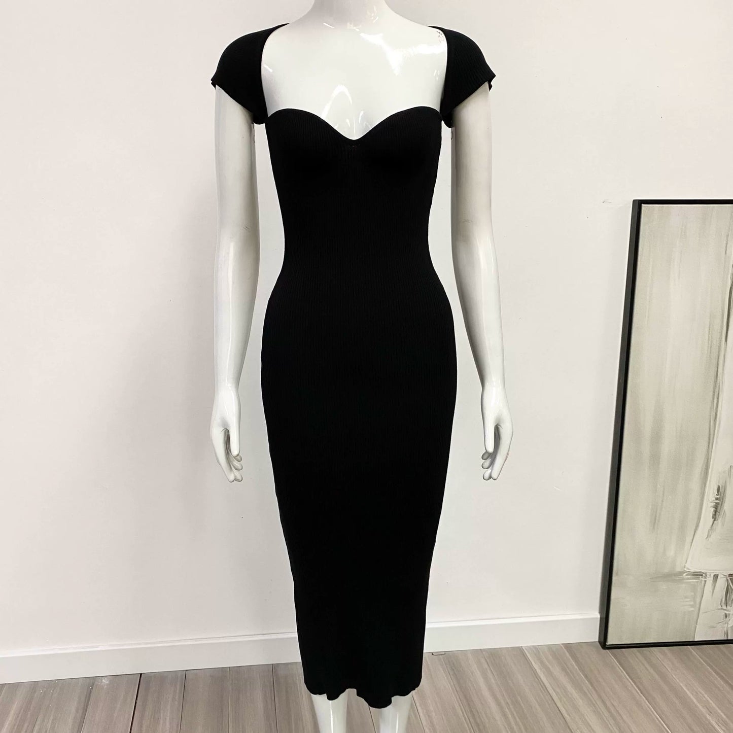 Sexy Pure Color Slim Party Dress Knitting Tube Top Elastic Mid Length Long Length Dress