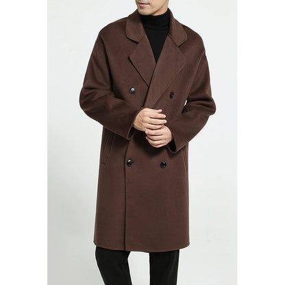 Fall and Winter Double-Sided Woolen Coat Men's Mid Length Long Length Trench Coat Classy Loose over Knee Casual Woolen Coat