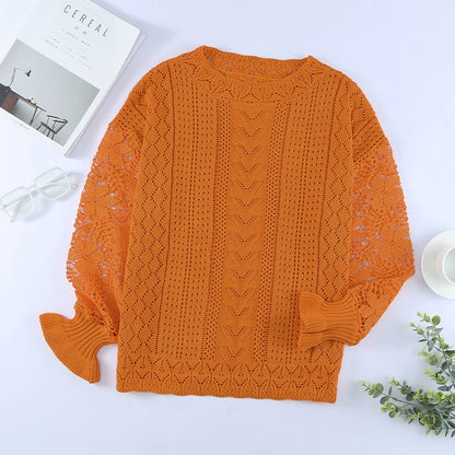 Women's Cut Out round Neck Loose Knitted Pullover Sweater