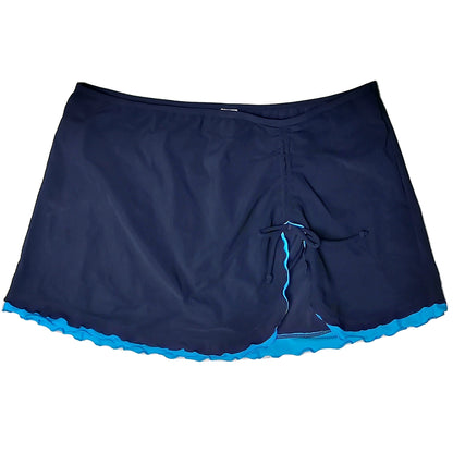 Hot Spring Women's Split Thigh-Length Frilly Red and Blue Swimming Trunks