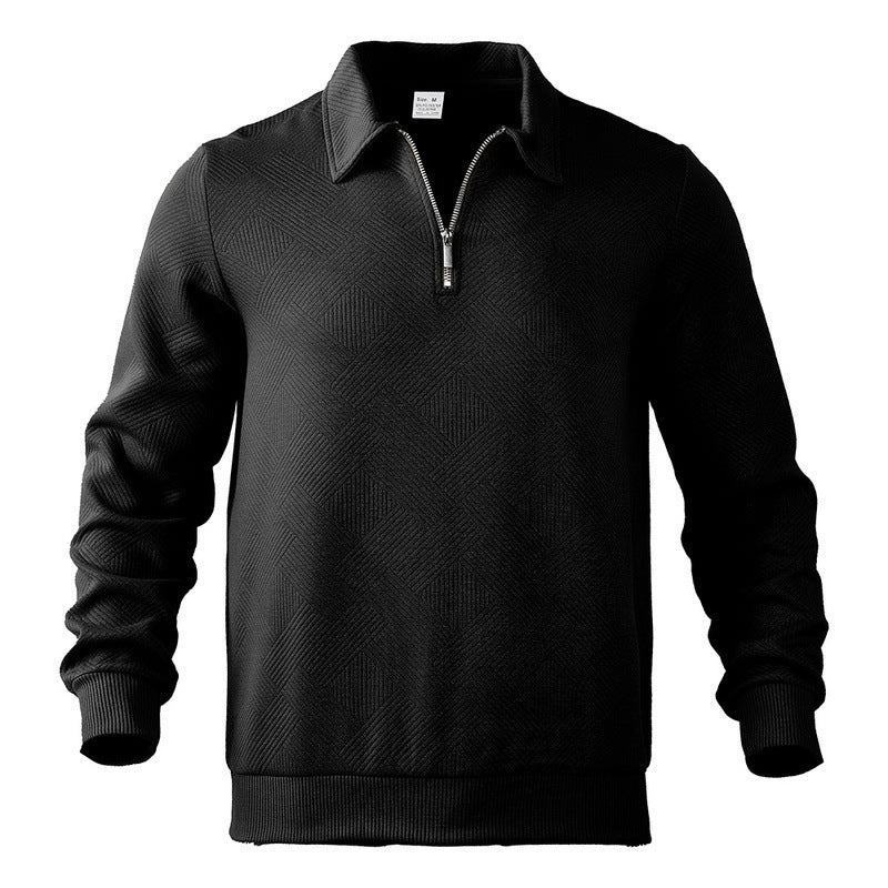 Men's Long Sleeve Lapel Zipper Loose-fitting Casual Pullover