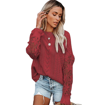 Women's Cut Out round Neck Loose Knitted Pullover Sweater