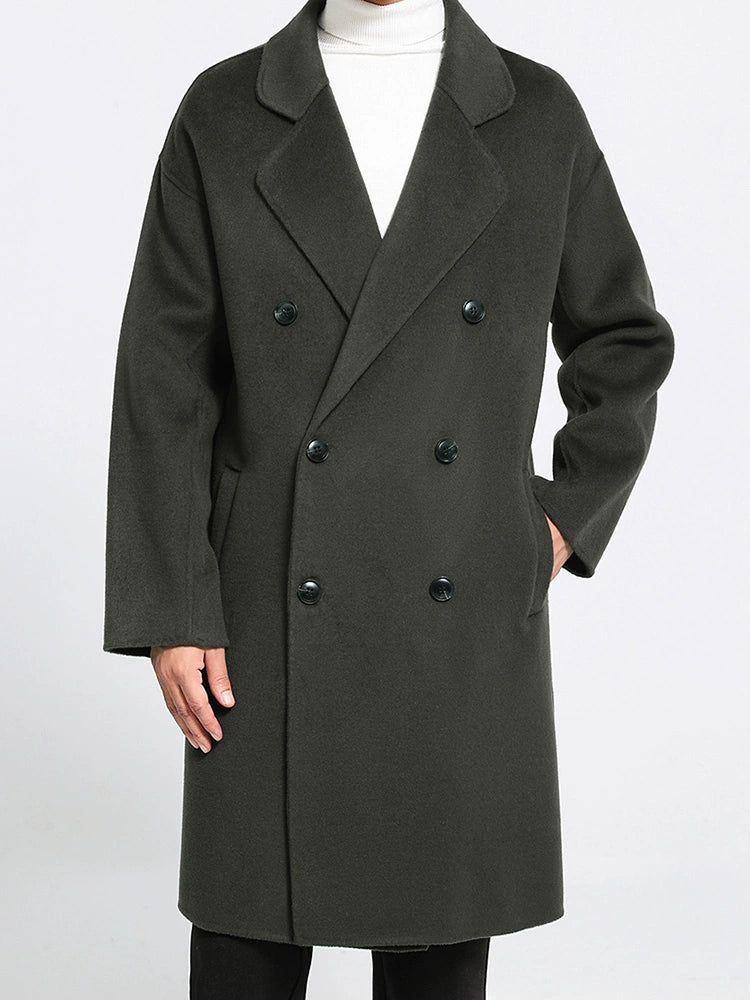 Fall and Winter Double-Sided Woolen Coat Men's Mid Length Long Length Trench Coat Classy Loose over Knee Casual Woolen Coat