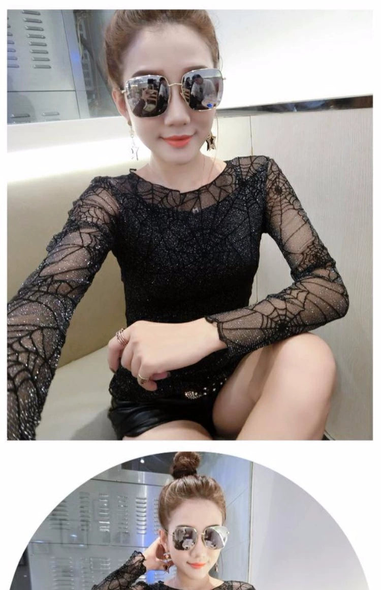 Spring and Autumn Clothing Mesh Tops Fashion Long Sleeve T-shirt