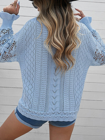 Women's Cut Out round Neck Loose Knitted Pullover Sweater