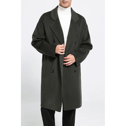 Fall and Winter Double-Sided Woolen Coat Men's Mid Length Long Length Trench Coat Classy Loose over Knee Casual Woolen Coat