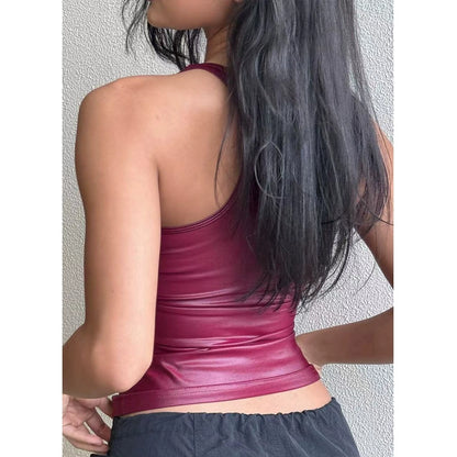 Women's Leather Solid Color Tank Tops