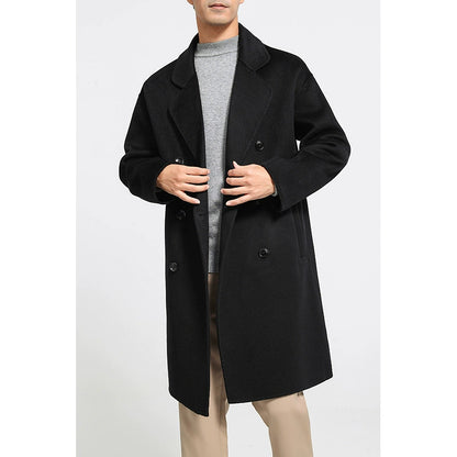 Fall and Winter Double-Sided Woolen Coat Men's Mid Length Long Length Trench Coat Classy Loose over Knee Casual Woolen Coat