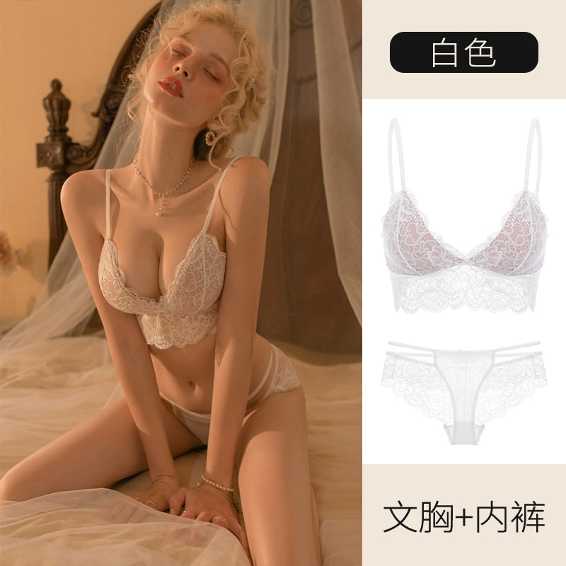 Women's Intimates Sentiment Pure Desire Small Chest Push up Japanese Style Thin Summer Breathable Sexy Transparent French Lace Suit