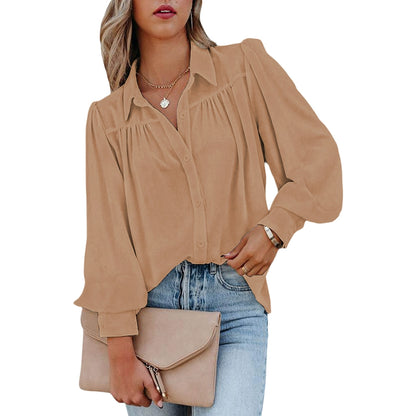 Fashion Pure Color Thin Pullover Shirt Women's 2024 Summer New Arrival Women's Loose Easiest for Match Long Sleeves Spring & Fall Shirt