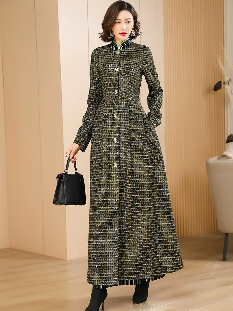 Accessible Luxury Long Slim-Fit Wool Thickened Trench Coat Outwear