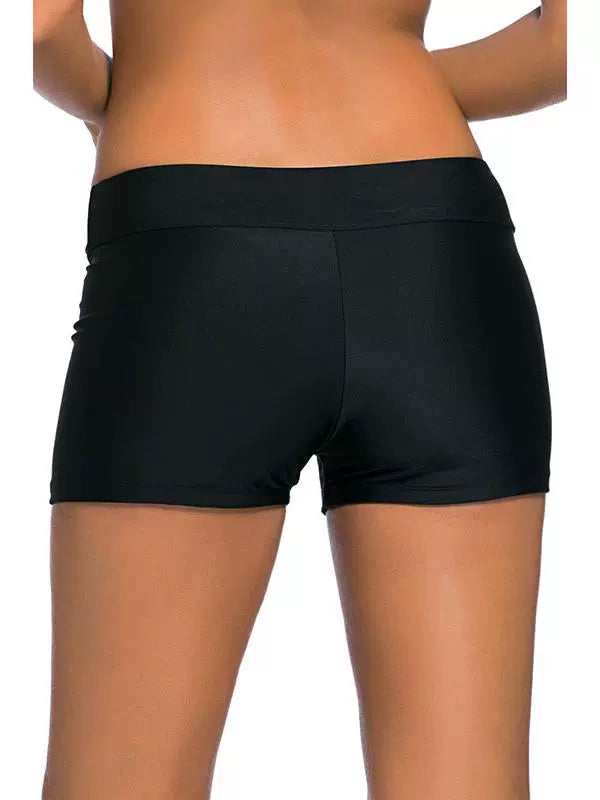 Fashion Hot Spring Black Low Waist Women's Boxer Swimming Trunks