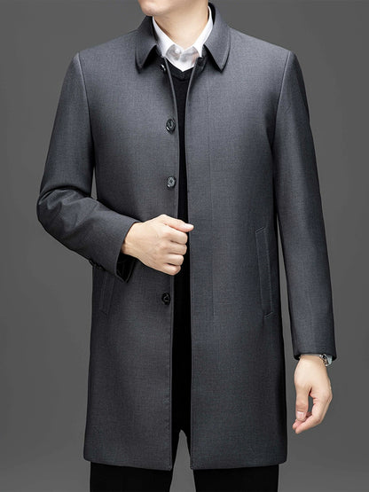 Mid Length Long Length Trench Coat Men's Winter Thickened Middle-Aged Loose Detachable down Feather Liner Dad Cadre Outwear