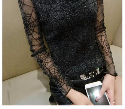 Spring and Autumn Clothing Mesh Tops Fashion Long Sleeve T-shirt