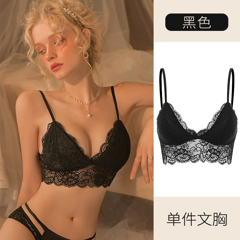 Women's Intimates Sentiment Pure Desire Small Chest Push up Japanese Style Thin Summer Breathable Sexy Transparent French Lace Suit