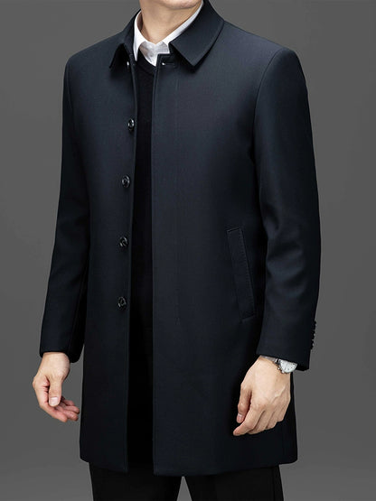 Mid Length Long Length Trench Coat Men's Winter Thickened Middle-Aged Loose Detachable down Feather Liner Dad Cadre Outwear