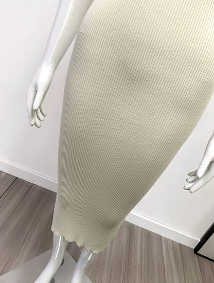 Sexy Pure Color Slim Party Dress Knitting Tube Top Elastic Mid Length Long Length Dress