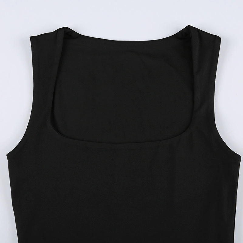 European and American Fashion Square Collar Pure Color Sling Tight tank top