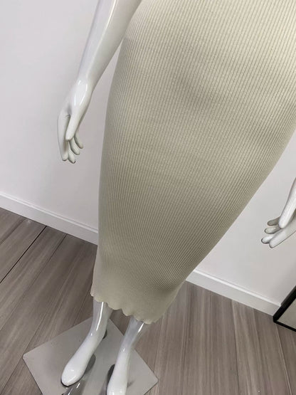 Sexy Pure Color Slim Party Dress Knitting Tube Top Elastic Mid Length Long Length Dress