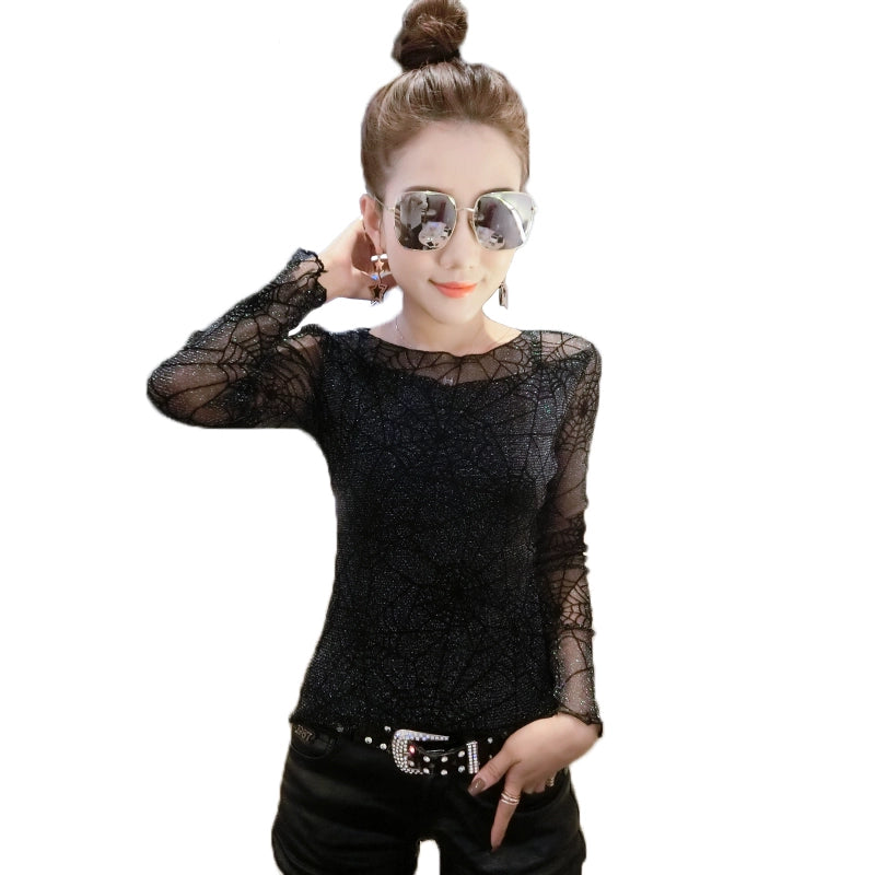 Spring and Autumn Clothing Mesh Tops Fashion Long Sleeve T-shirt