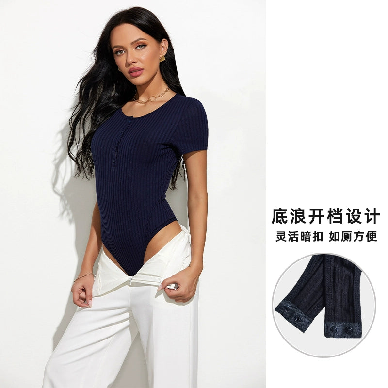 Slim-Fit European and American-Style Short-Sleeve Bodysuit